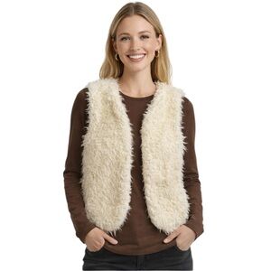 Casting LA Women Ivory Faux Fur Vest Cozy Layer Size Small